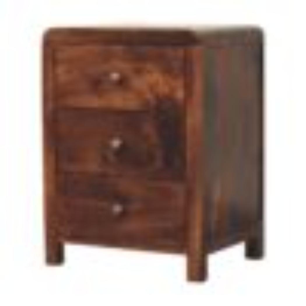 Naya Bedside Table | Solid Mango Wood | California Walnut Finish | 3 Drawer Nightstand