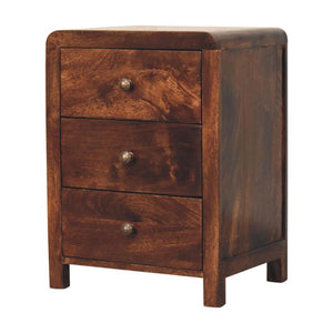 Naya Bedside Table | Solid Mango Wood | California Walnut Finish | 3 Drawer Nightstand