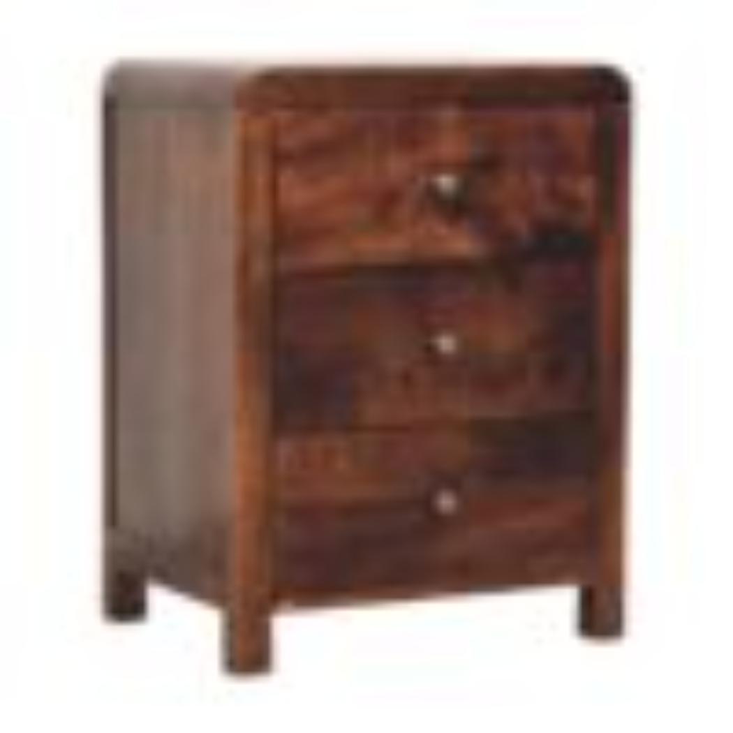 Naya Bedside Table | Solid Mango Wood | California Walnut Finish | 3 Drawer Nightstand