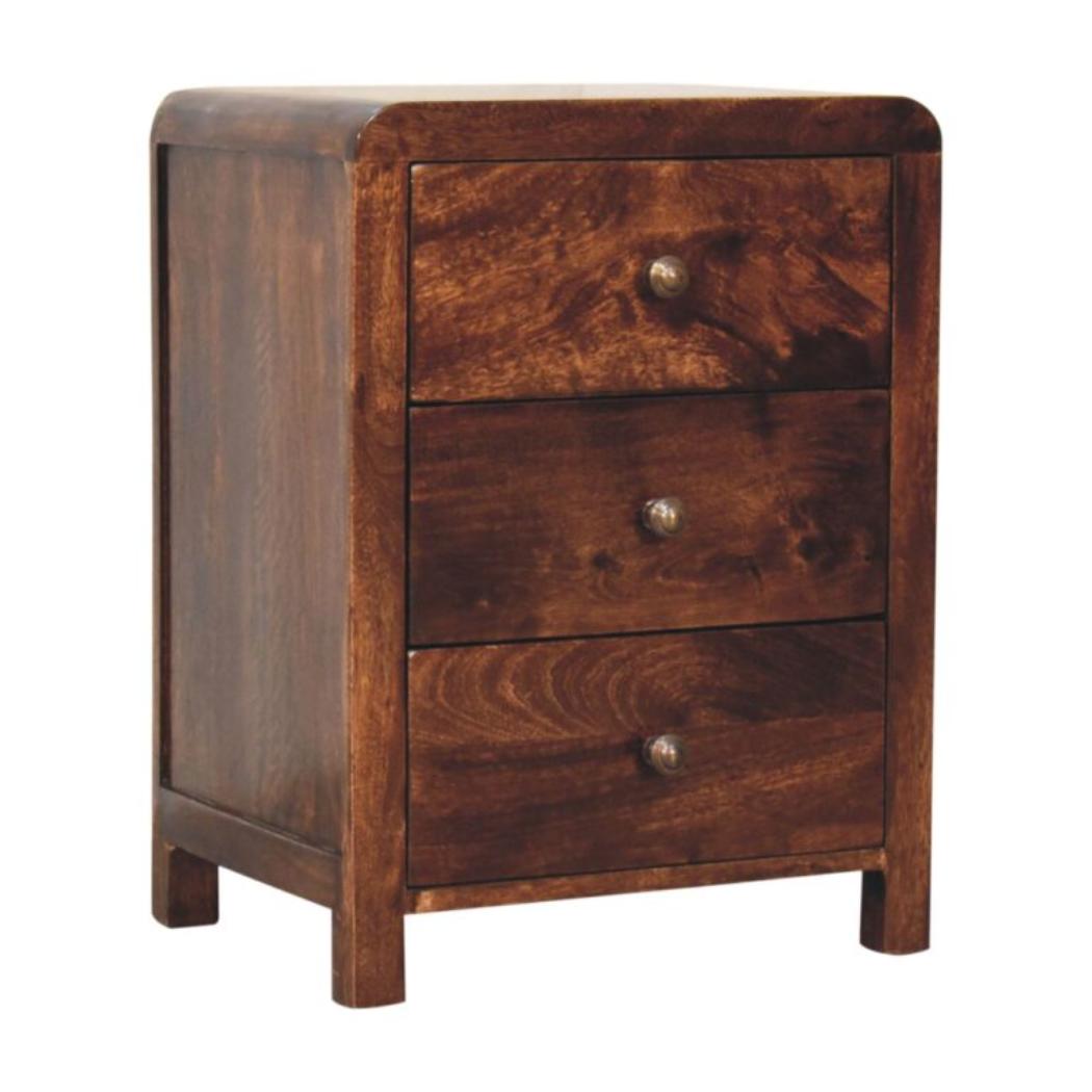 Naya Bedside Table | Solid Mango Wood | California Walnut Finish | 3 Drawer Nightstand