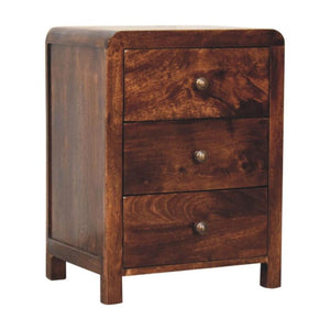 Naya Bedside Table | Solid Mango Wood | California Walnut Finish | 3 Drawer Nightstand