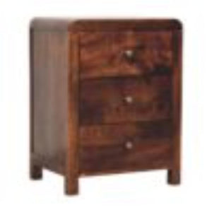 Naya Bedside Table | Solid Mango Wood | California Walnut Finish | 3 Drawer Nightstand