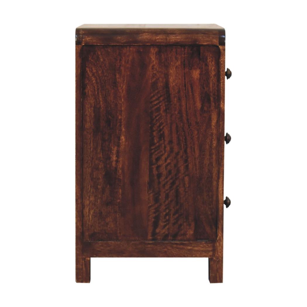 Naya Bedside Table | Solid Mango Wood | California Walnut Finish | 3 Drawer Nightstand