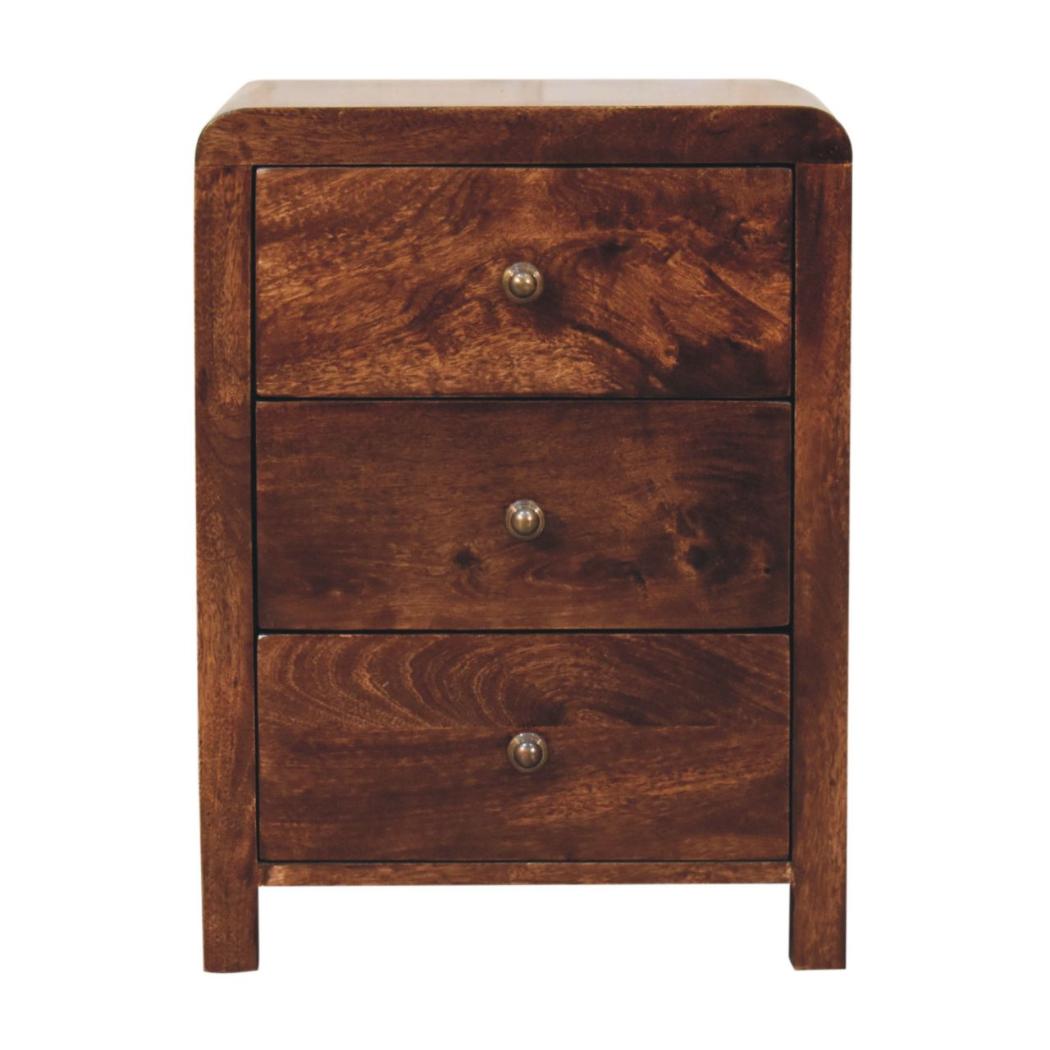 Naya Bedside Table | Solid Mango Wood | California Walnut Finish | 3 Drawer Nightstand