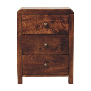 Naya Bedside Table | Solid Mango Wood | California Walnut Finish | 3 Drawer Nightstand