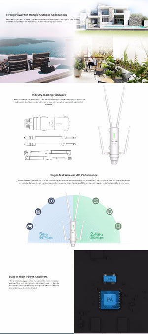 WAVLINK AC1200 High Power Outdoor Gigabit Wi-Fi Range Extender | Aerial HD4 | WS-WN572HG3