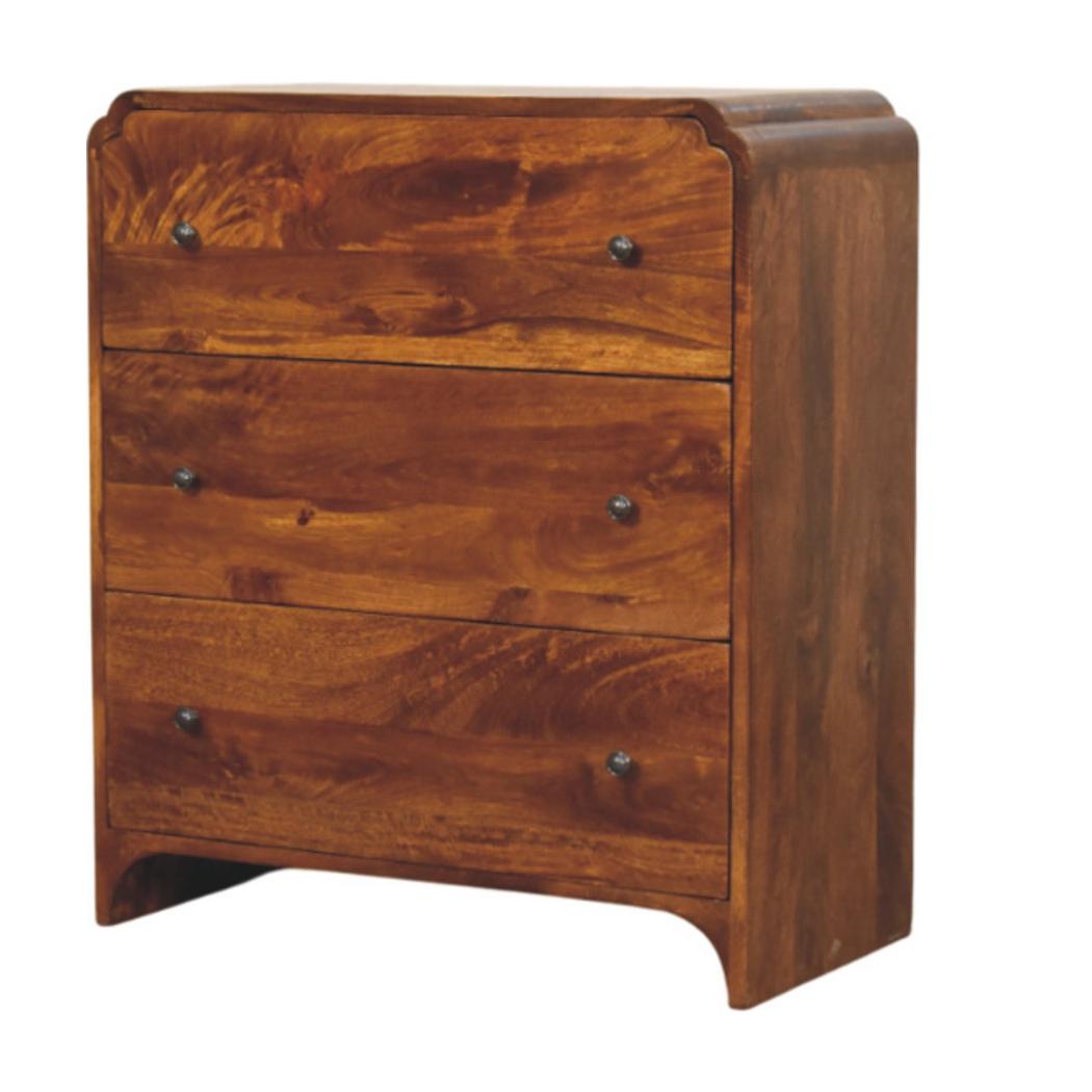 Newton Chest of Drawers | Solid Mango Wood | Chestnut Finish | 3 Drawers