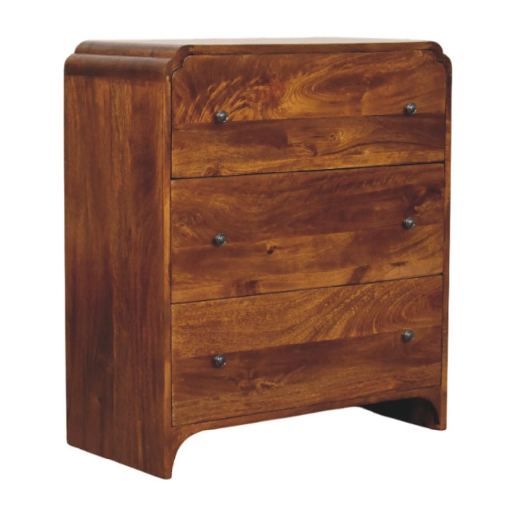 Newton Chest of Drawers | Solid Mango Wood | Chestnut Finish | 3 Drawers