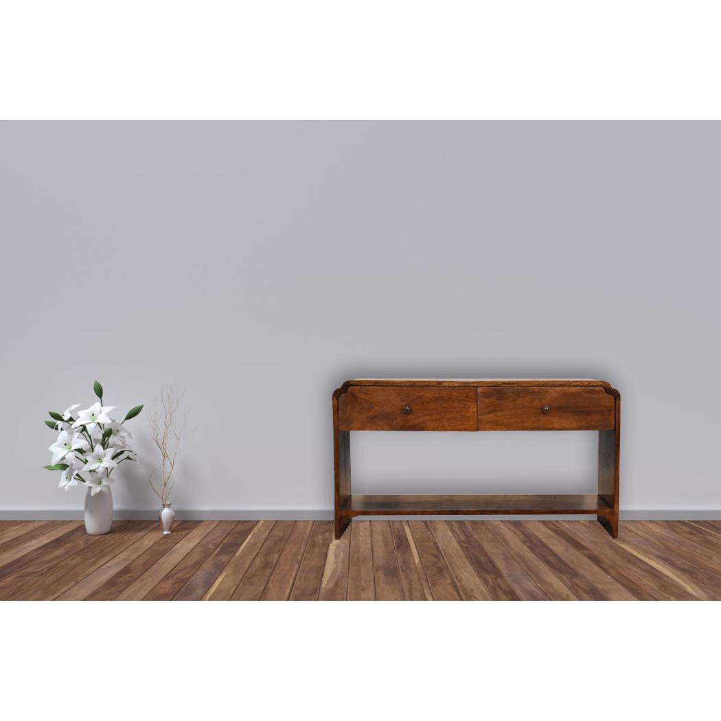 Newton Console Table | Solid Mango Wood | Chestnut Finish | 2 Drawers & Lower Shelf