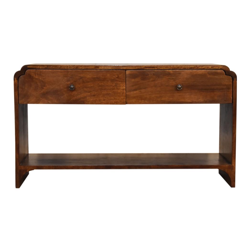 Newton Console Table | Solid Mango Wood | Chestnut Finish | 2 Drawers & Lower Shelf