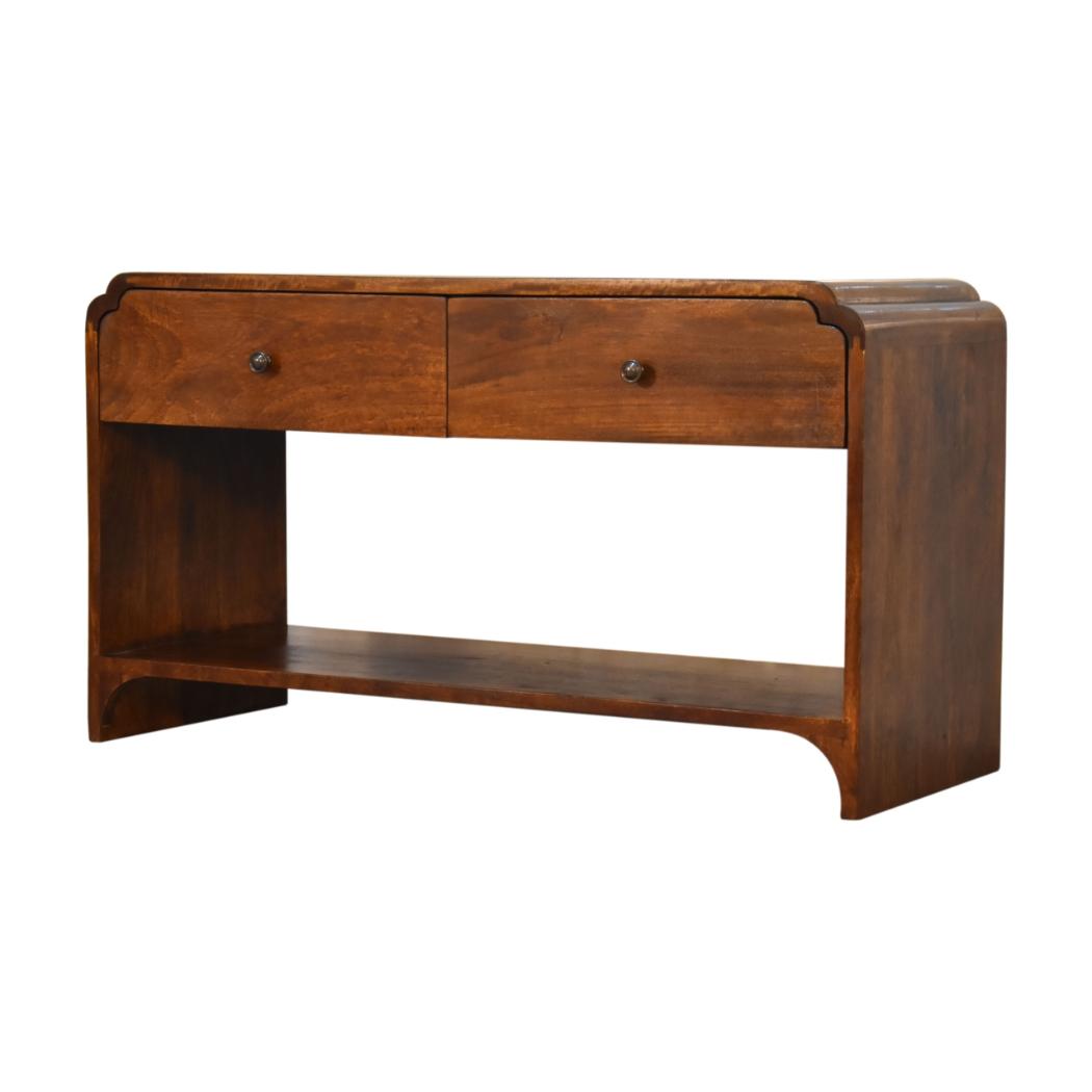Newton Console Table | Solid Mango Wood | Chestnut Finish | 2 Drawers & Lower Shelf