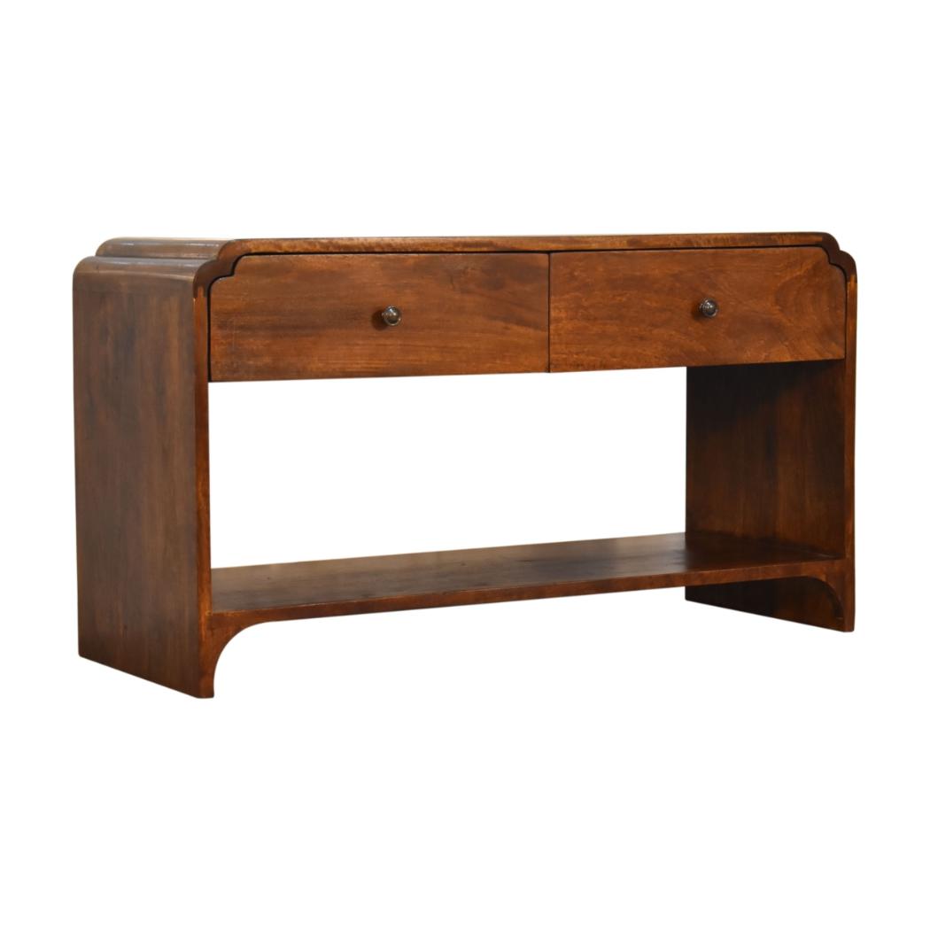 Newton Console Table | Solid Mango Wood | Chestnut Finish | 2 Drawers & Lower Shelf