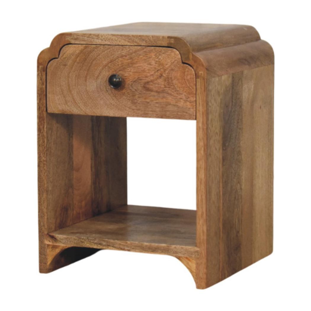 Newton Mini Bedside Table | Solid Mango Wood | Oak-ish Finish | Drawer & Open Shelf