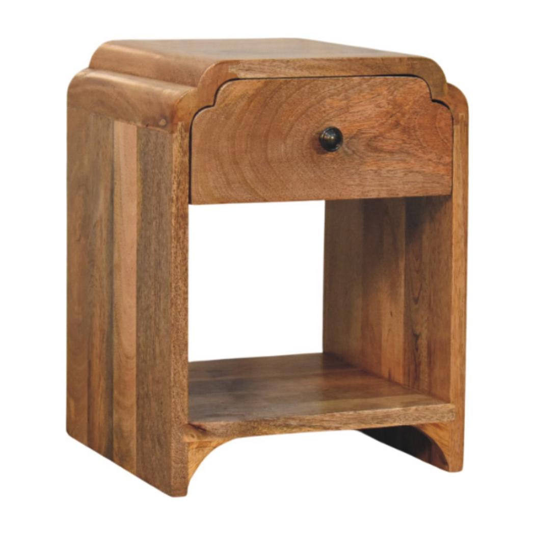 Newton Mini Bedside Table | Solid Mango Wood | Oak-ish Finish | Drawer & Open Shelf