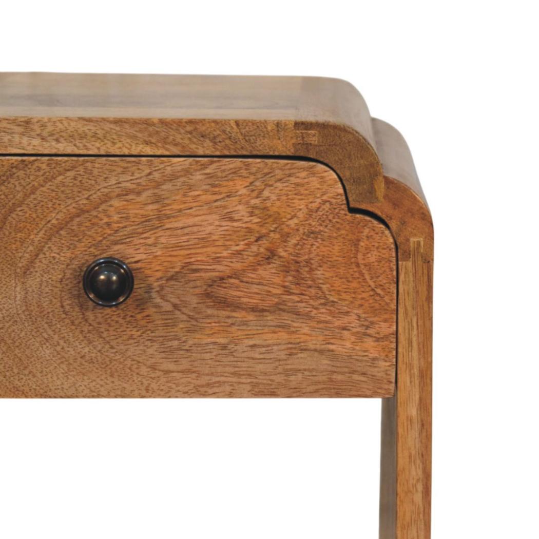 Newton Mini Bedside Table | Solid Mango Wood | Oak-ish Finish | Drawer & Open Shelf