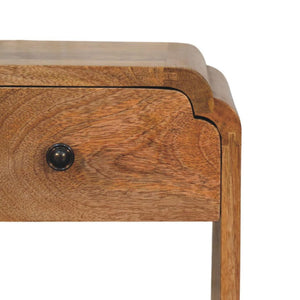 Newton Mini Bedside Table | Solid Mango Wood | Oak-ish Finish | Drawer & Open Shelf