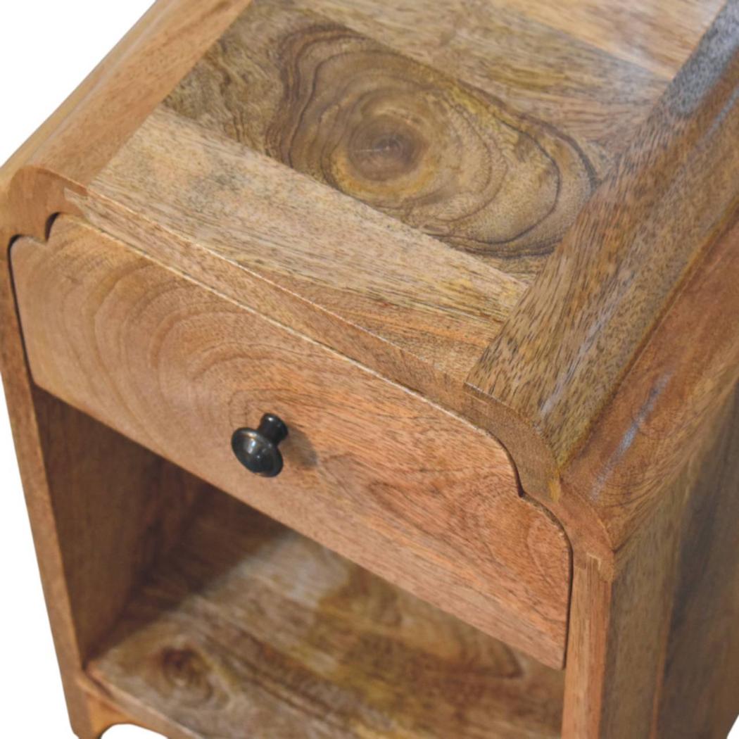 Newton Mini Bedside Table | Solid Mango Wood | Oak-ish Finish | Drawer & Open Shelf