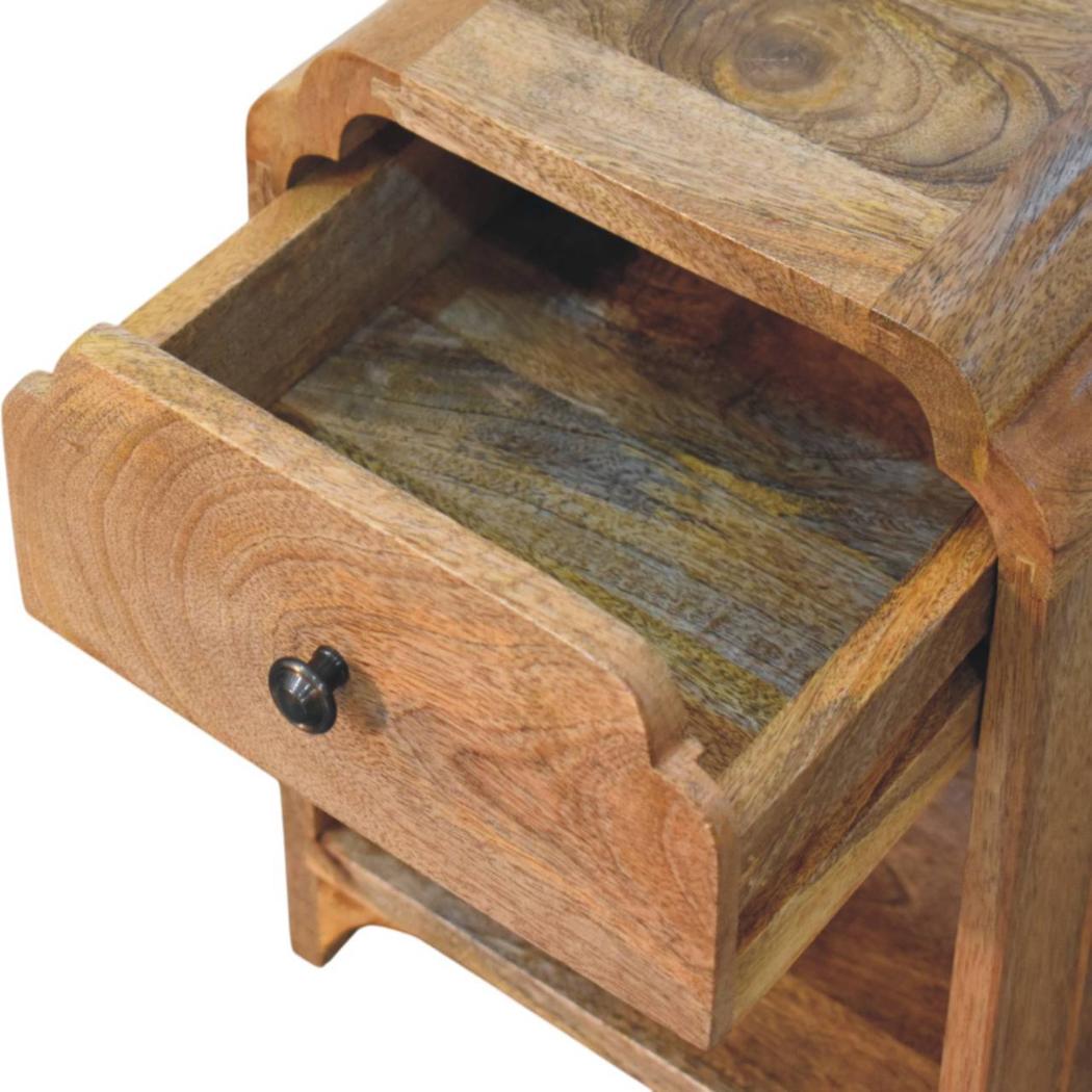 Newton Mini Bedside Table | Solid Mango Wood | Oak-ish Finish | Drawer & Open Shelf