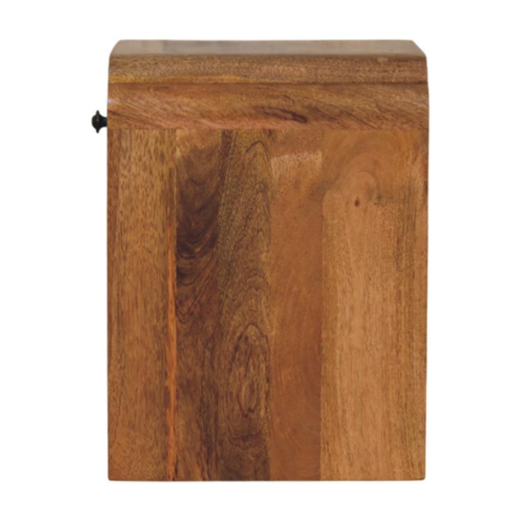Newton Mini Bedside Table | Solid Mango Wood | Oak-ish Finish | Drawer & Open Shelf
