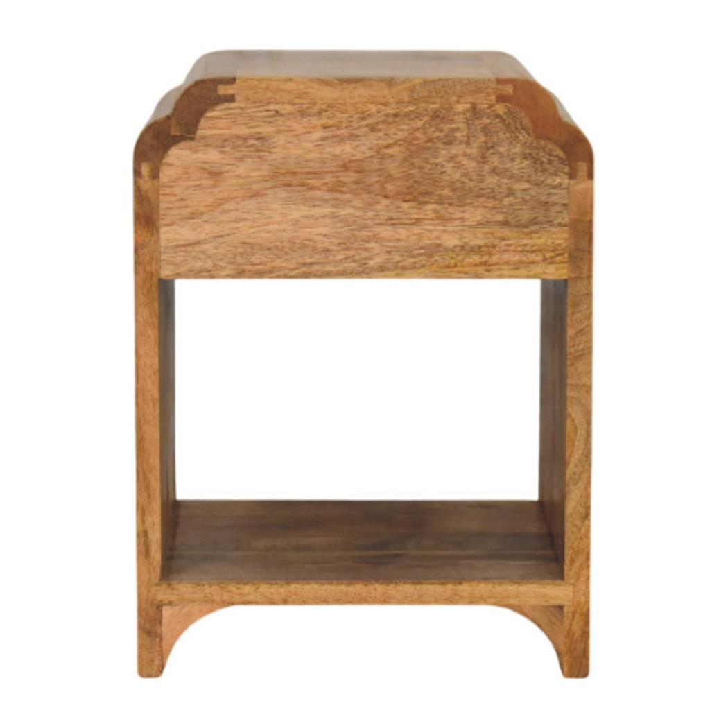 Newton Mini Bedside Table | Solid Mango Wood | Oak-ish Finish | Drawer & Open Shelf