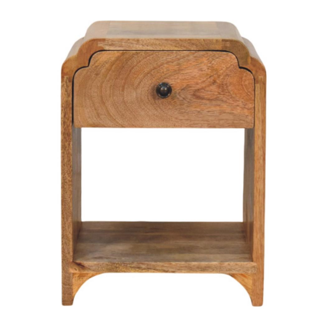 Newton Mini Bedside Table | Solid Mango Wood | Oak-ish Finish | Drawer & Open Shelf
