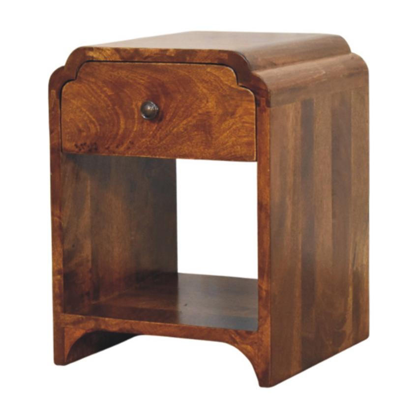 Newton Mini Chestnut Nightstand | Drawer & Open Shelf | Compact Bedside Table