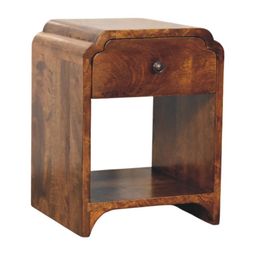 Newton Mini Chestnut Nightstand | Drawer & Open Shelf | Compact Bedside Table