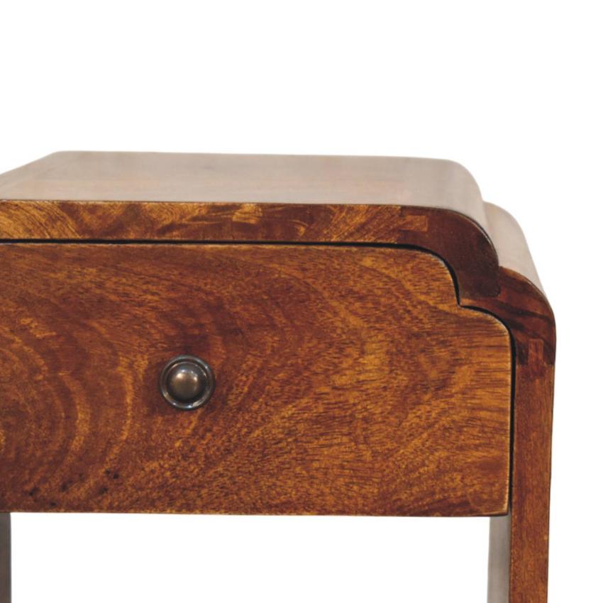Newton Mini Chestnut Nightstand | Drawer & Open Shelf | Compact Bedside Table