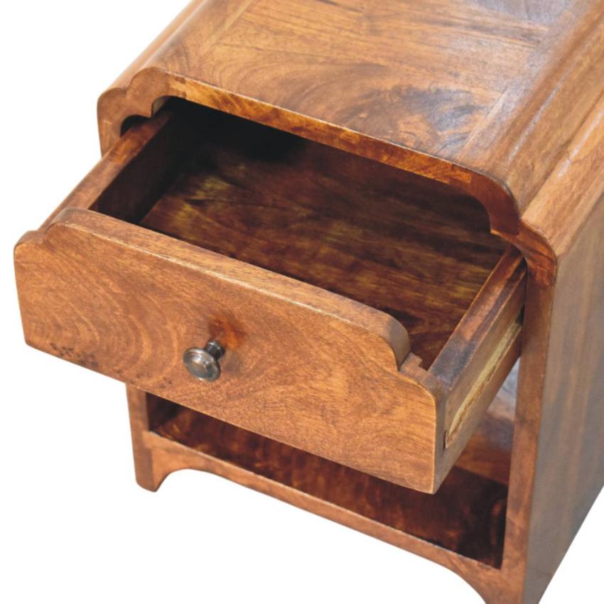 Newton Mini Chestnut Nightstand | Drawer & Open Shelf | Compact Bedside Table