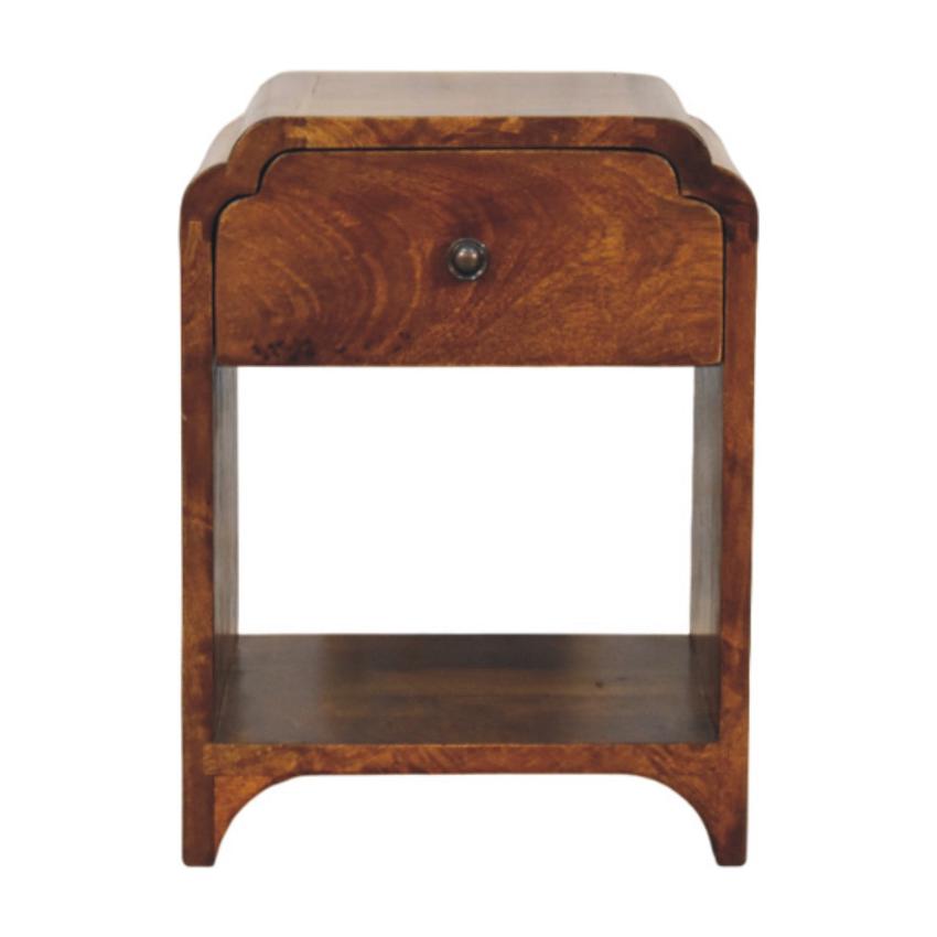 Newton Mini Chestnut Nightstand | Drawer & Open Shelf | Compact Bedside Table