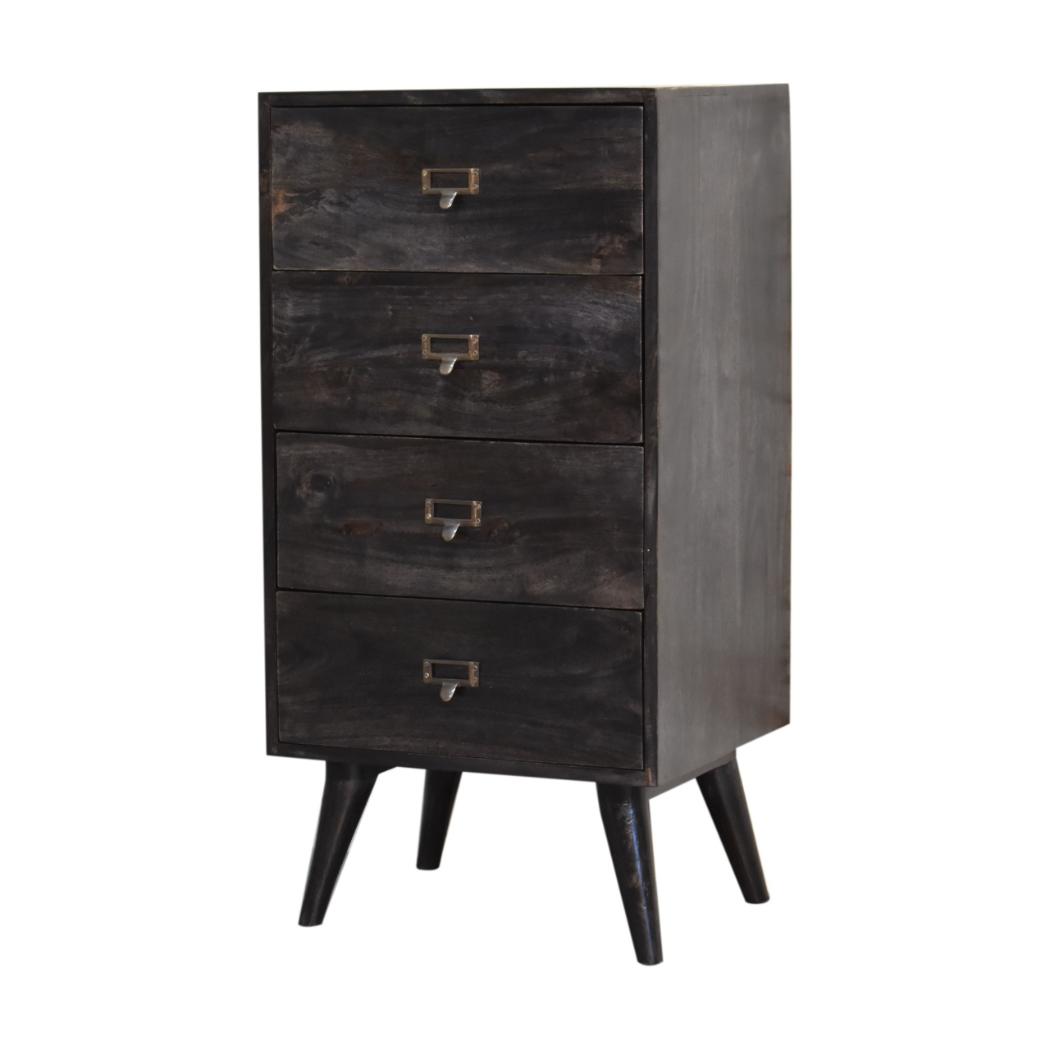 Noir Filing Cabinet | Solid Mango Wood | Ash Black Finish | Labelled Storage Drawers