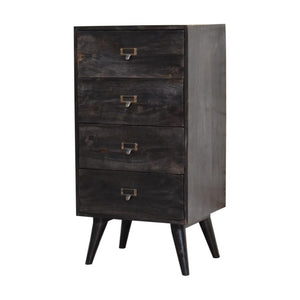 Noir Filing Cabinet | Solid Mango Wood | Ash Black Finish | Labelled Storage Drawers