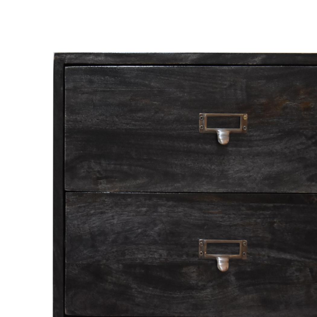 Noir Filing Cabinet | Solid Mango Wood | Ash Black Finish | Labelled Storage Drawers