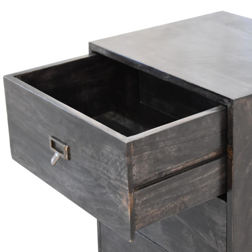 Noir Filing Cabinet | Solid Mango Wood | Ash Black Finish | Labelled Storage Drawers