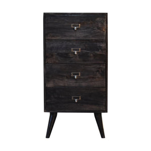 Noir Filing Cabinet | Solid Mango Wood | Ash Black Finish | Labelled Storage Drawers