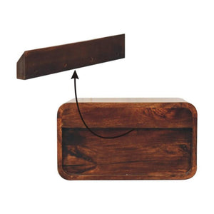 Nola Floating Bedside Table | Solid Mango Wood | California Walnut Finish | 2 Drawer Wall-Mounted Nightstand