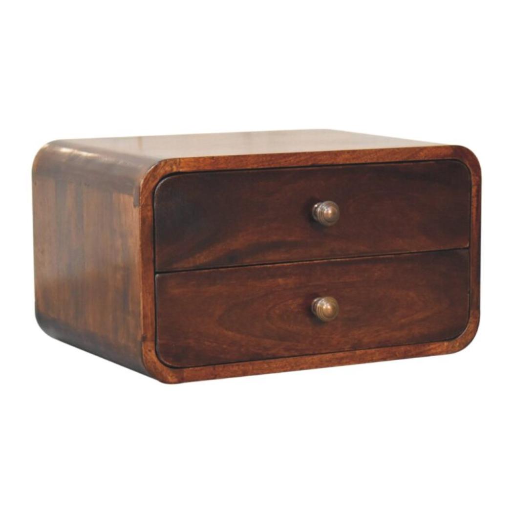Nola Floating Bedside Table | Solid Mango Wood | California Walnut Finish | 2 Drawer Wall-Mounted Nightstand