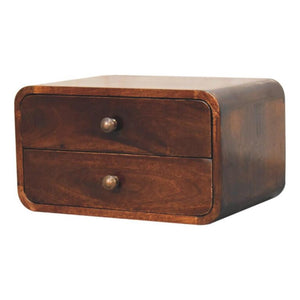 Nola Floating Bedside Table | Solid Mango Wood | California Walnut Finish | 2 Drawer Wall-Mounted Nightstand