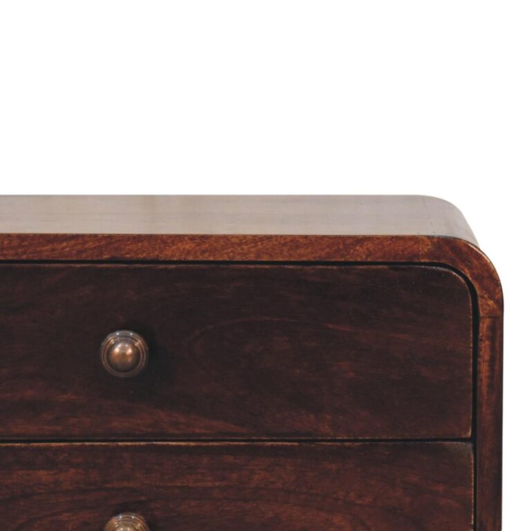 Nola Floating Bedside Table | Solid Mango Wood | California Walnut Finish | 2 Drawer Wall-Mounted Nightstand
