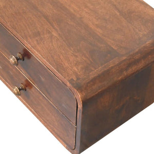 Nola Floating Bedside Table | Solid Mango Wood | California Walnut Finish | 2 Drawer Wall-Mounted Nightstand