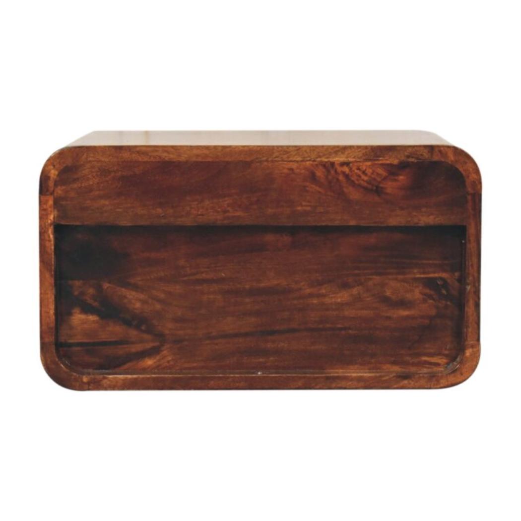 Nola Floating Bedside Table | Solid Mango Wood | California Walnut Finish | 2 Drawer Wall-Mounted Nightstand