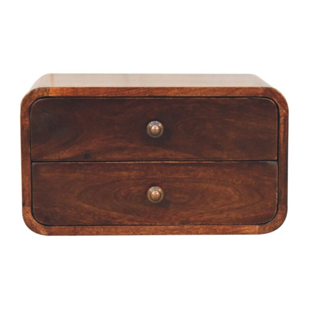 Nola Floating Bedside Table | Solid Mango Wood | California Walnut Finish | 2 Drawer Wall-Mounted Nightstand