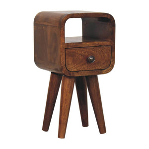 Noma Extra Mini Bedside Table | Solid Mango Wood | Chestnut Finish | 1 Drawer & Open Shelf