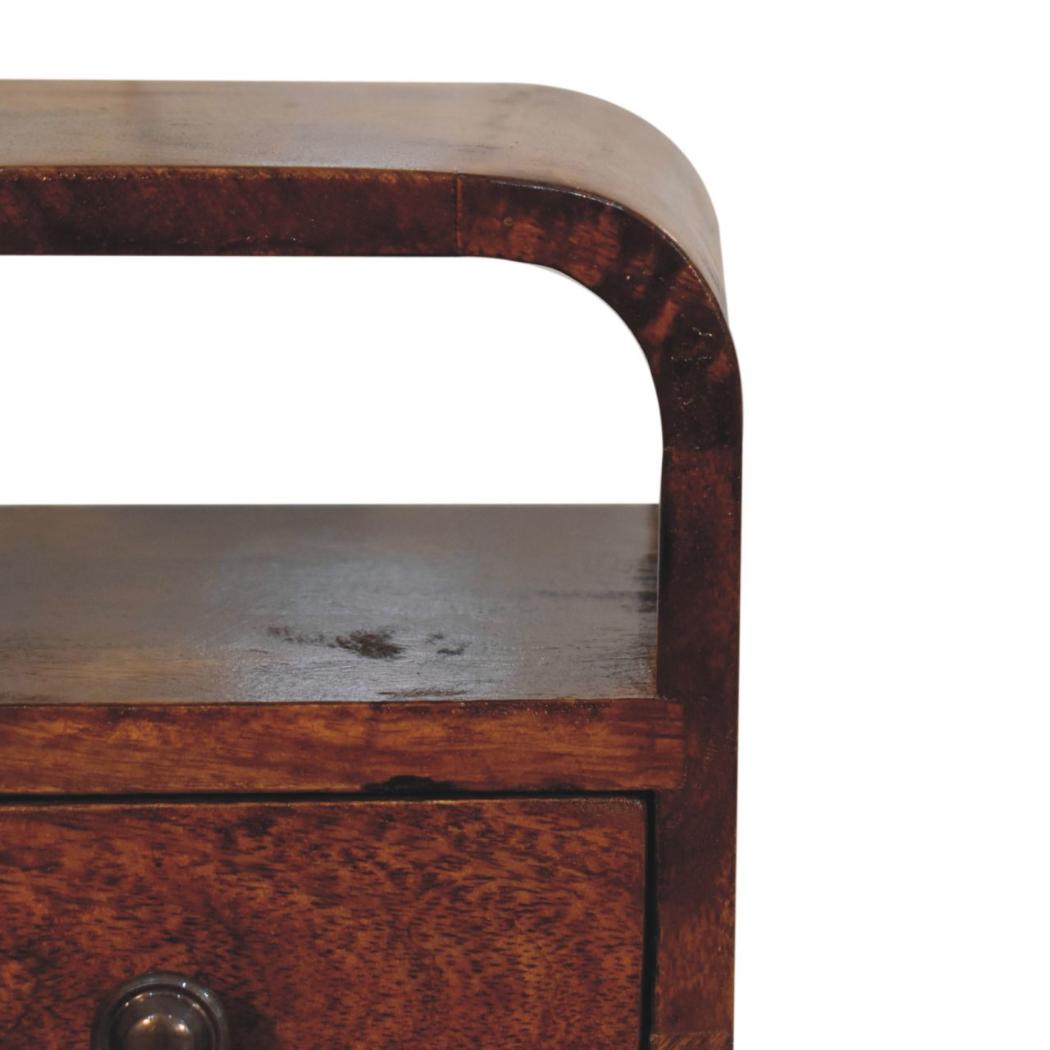Noma Extra Mini Bedside Table | Solid Mango Wood | Chestnut Finish | 1 Drawer & Open Shelf