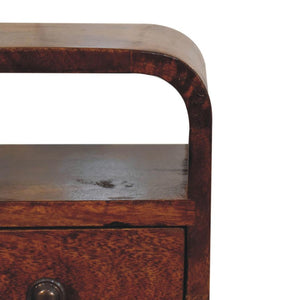 Noma Extra Mini Bedside Table | Solid Mango Wood | Chestnut Finish | 1 Drawer & Open Shelf