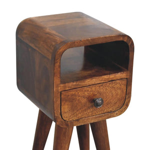 Noma Extra Mini Bedside Table | Solid Mango Wood | Chestnut Finish | 1 Drawer & Open Shelf