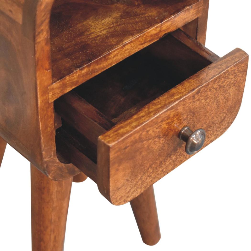 Noma Extra Mini Bedside Table | Solid Mango Wood | Chestnut Finish | 1 Drawer & Open Shelf