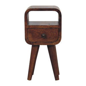 Noma Extra Mini Bedside Table | Solid Mango Wood | Chestnut Finish | 1 Drawer & Open Shelf