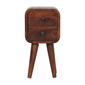 Noma Extra Mini Bedside Table | Solid Mango Wood | Chestnut Finish | 2 Drawer Scandinavian Nightstand