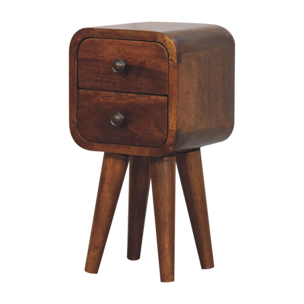 Noma Extra Mini Bedside Table | Solid Mango Wood | Chestnut Finish | 2 Drawer Scandinavian Nightstand